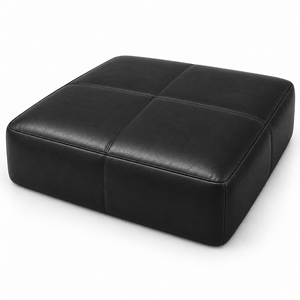 Puff Tamanho Gigante 1,20 × 1,20 m em Couro Legítimo Preto (Lojas, Hotéis e Salões de Eventos) em fundo branco