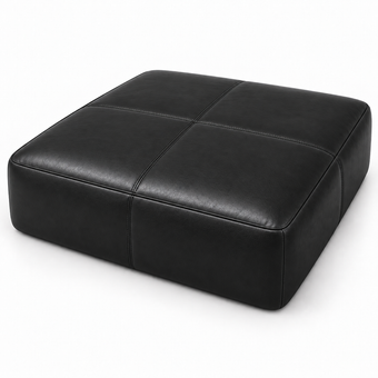 Puff Quadrado Gigante em Couro Legítimo Preto — 1,20 ou 1,50 m