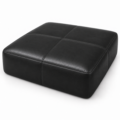 Puff Tamanho Gigante 1,20 × 1,20 m em Couro Legítimo Preto (Lojas, Hotéis e Salões de Eventos) em fundo branco