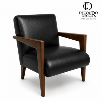Poltrona Alice em Couro Premium Preta (Couro Liso) | DECOURO