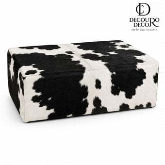Puff de Couro Bovino Retangular Preto e Branco – Premium