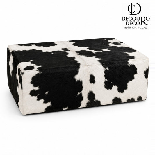 Puff de Couro Bovino Retangular Preto e Branco – Premium