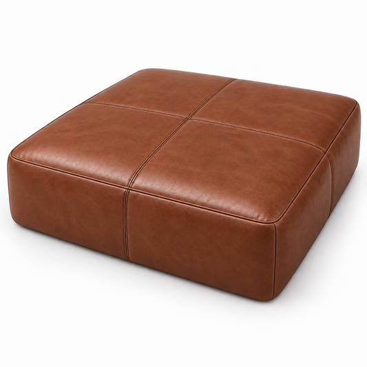 Puff Tamanho Gigante 1,20 × 1,20 m em Couro Legítimo Terracota (Lojas, Hotéis e Salões de Eventos) em fundo branco