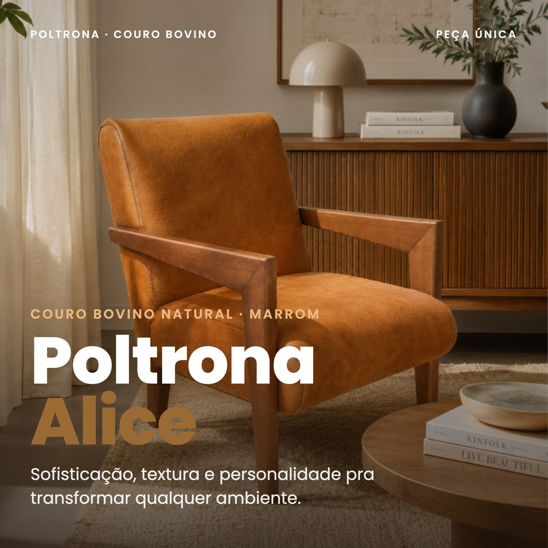DECOURO · Poltrona Alice em Couro Bovino Natural  -  Marrom — Hero