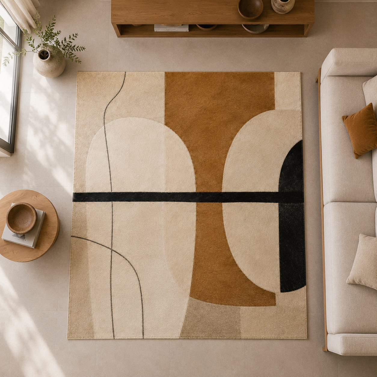Tapete Âmbar Flow Orgânico - Couro Legítimo — vista superior em couro de boi legítimo