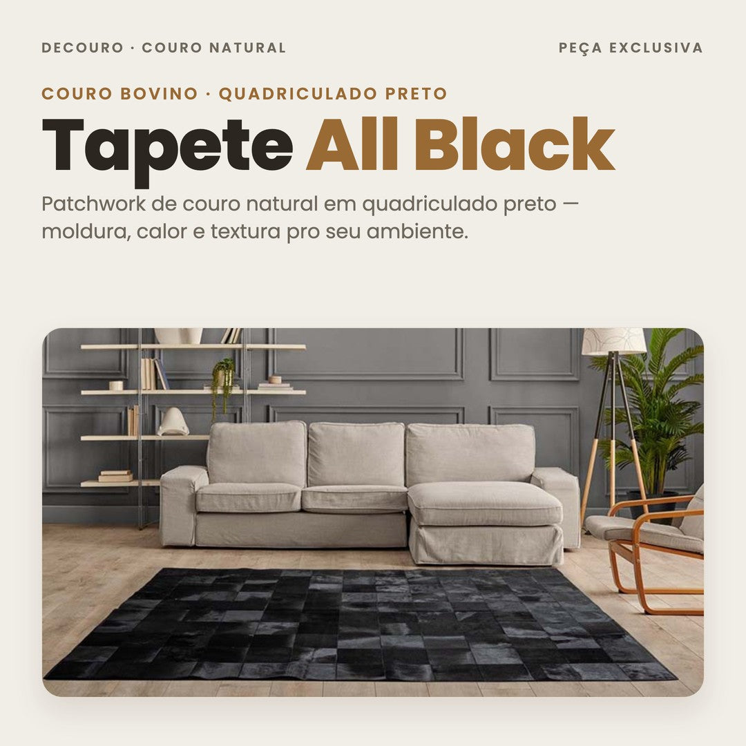 DECOURO · Tapete Quadriculado All Black em Couro Legítimo — Hero