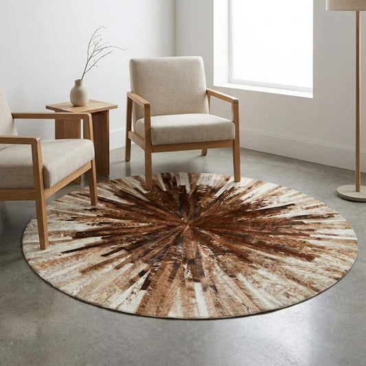 Tapete de Couro Redondo Império - Tons de Marrom e Bege (Pele Brazino)