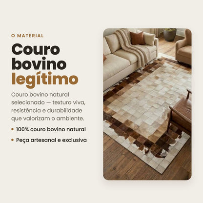 DECOURO · Tapete Grécia - Marrom/Branco/Bege Couro Legítimo - Módulo 10x10 cm — Material