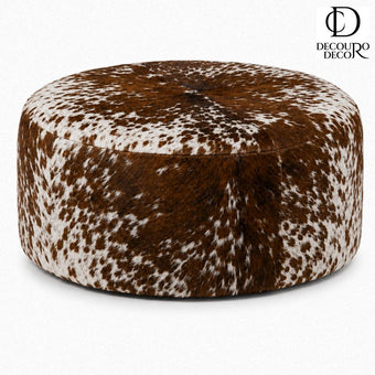 Puff Redondo em Couro Bovino Natural Tamanho Grande (80x40 cm)