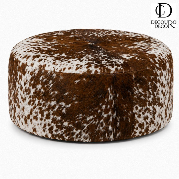 Puff Redondo em Couro Bovino Natural Salino Tamanho Grande (80x40 cm)