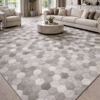 Tapete Mosaico Colmeia em Tons de Cinza — vista frontal em couro de boi legítimo