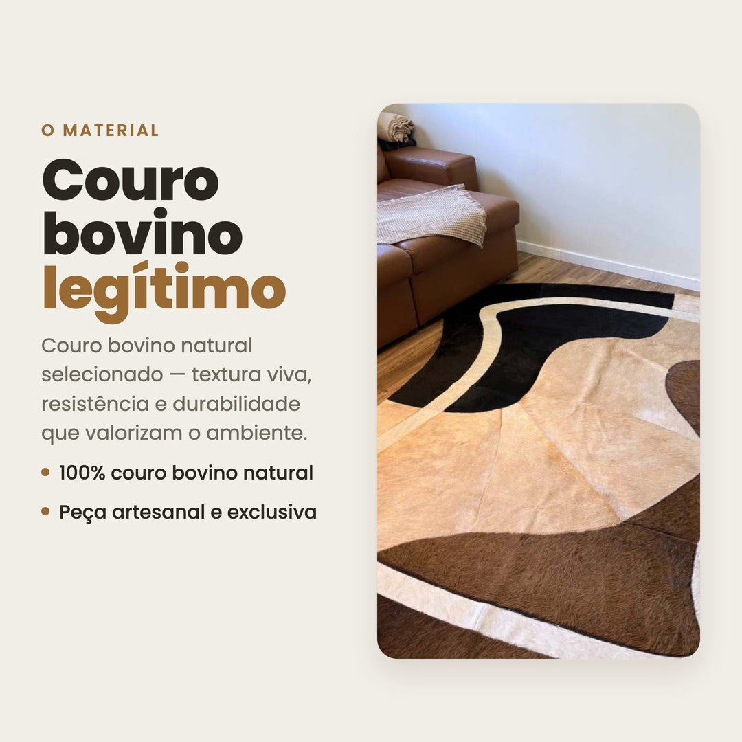 DECOURO · Tapete de Couro Orgânico Ondas Preto, Bege e Marrom — Material