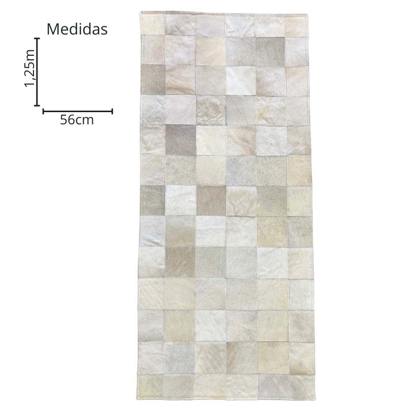 Passadeira de Couro Natural Quadriculada Bege Claro  1,25m x 0,56m - P006