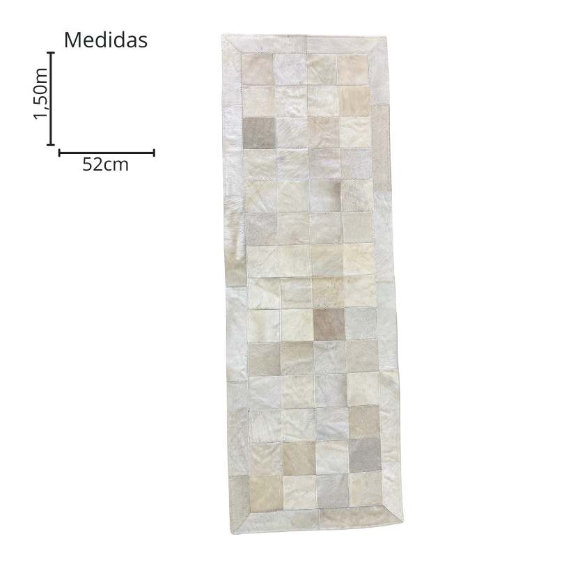 Passadeira de Couro Natural Quadriculada Bege Claro 1,50 m x 52 cm - P005
