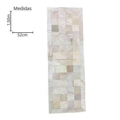 Passadeira de Couro Natural Quadriculada Bege Claro 1,50 m x 52 cm - P005