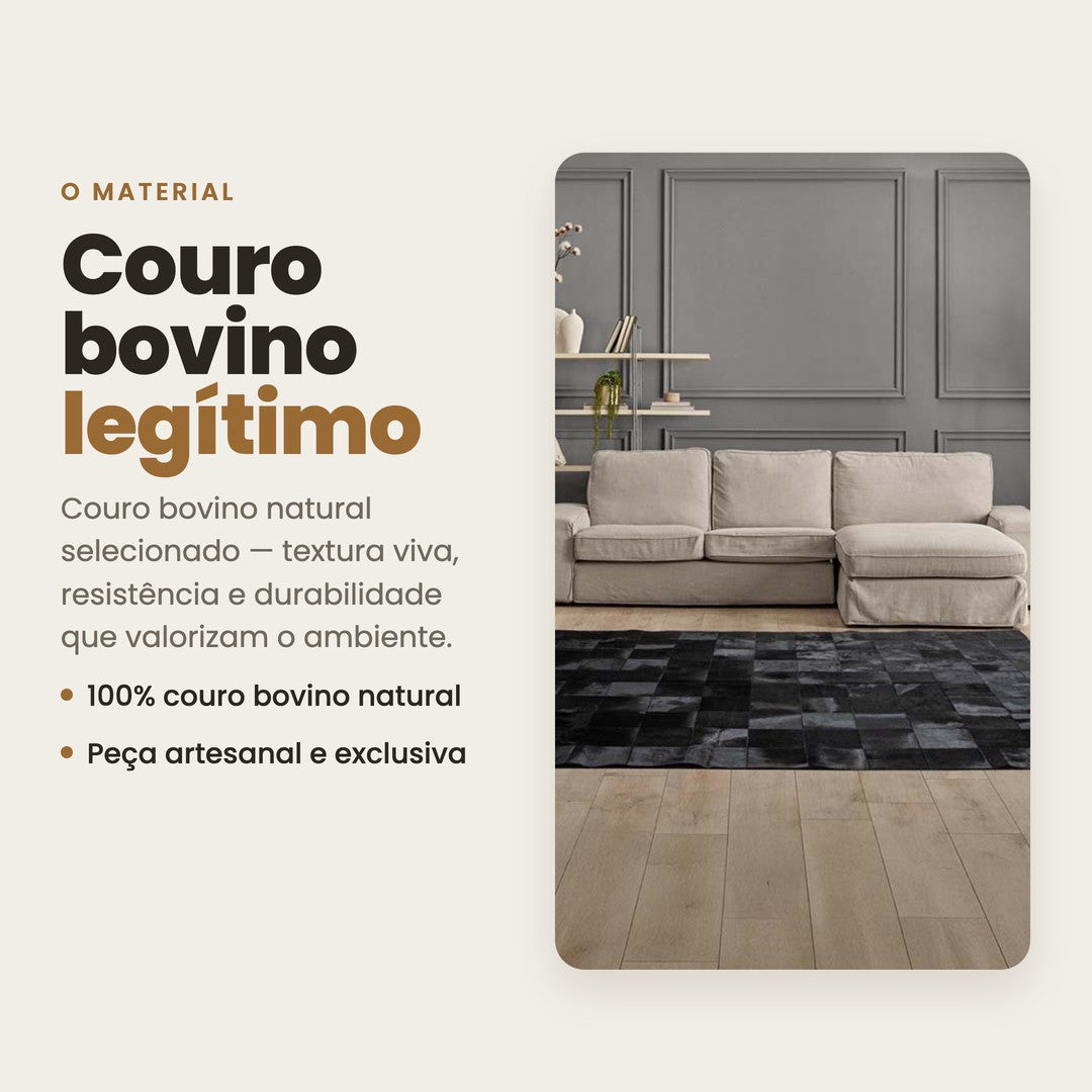 DECOURO · Tapete Quadriculado All Black em Couro Legítimo — Material