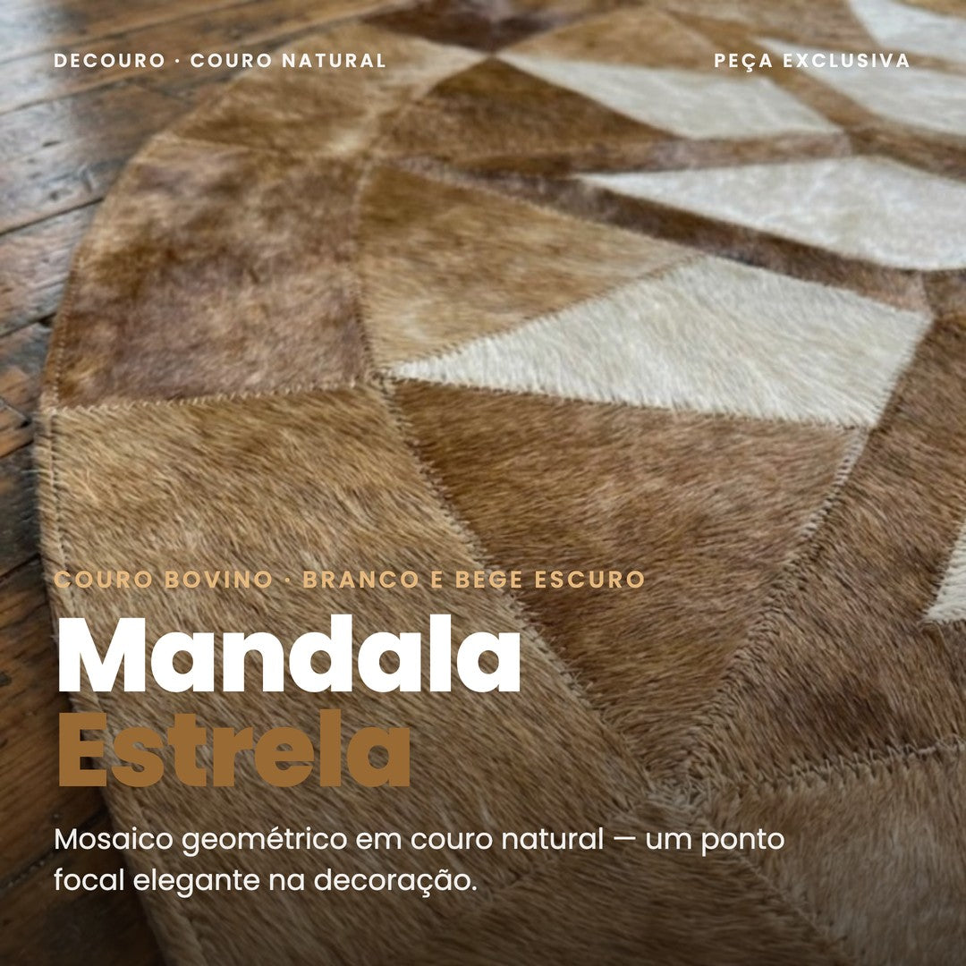 DECOURO · Tapete Mandala Estrela Dourada - Branco e Bege Escuro em Couro Legítimo — Hero