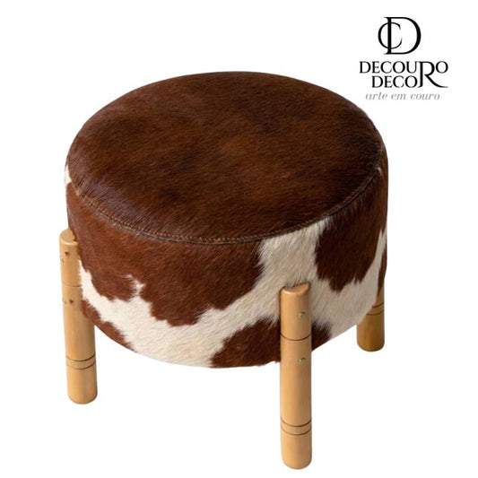 Banco Estrela em Couro Natural - Marrom e Branco