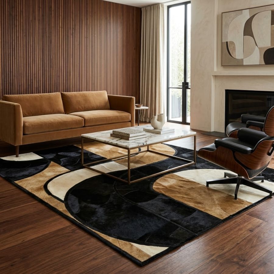 Tapete Donna - Couro Legítimo em ambiente de sala de estar decorada