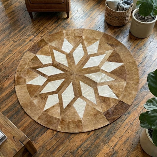 Tapete Mandala Estrela Dourada - Branco e Bege Escuro