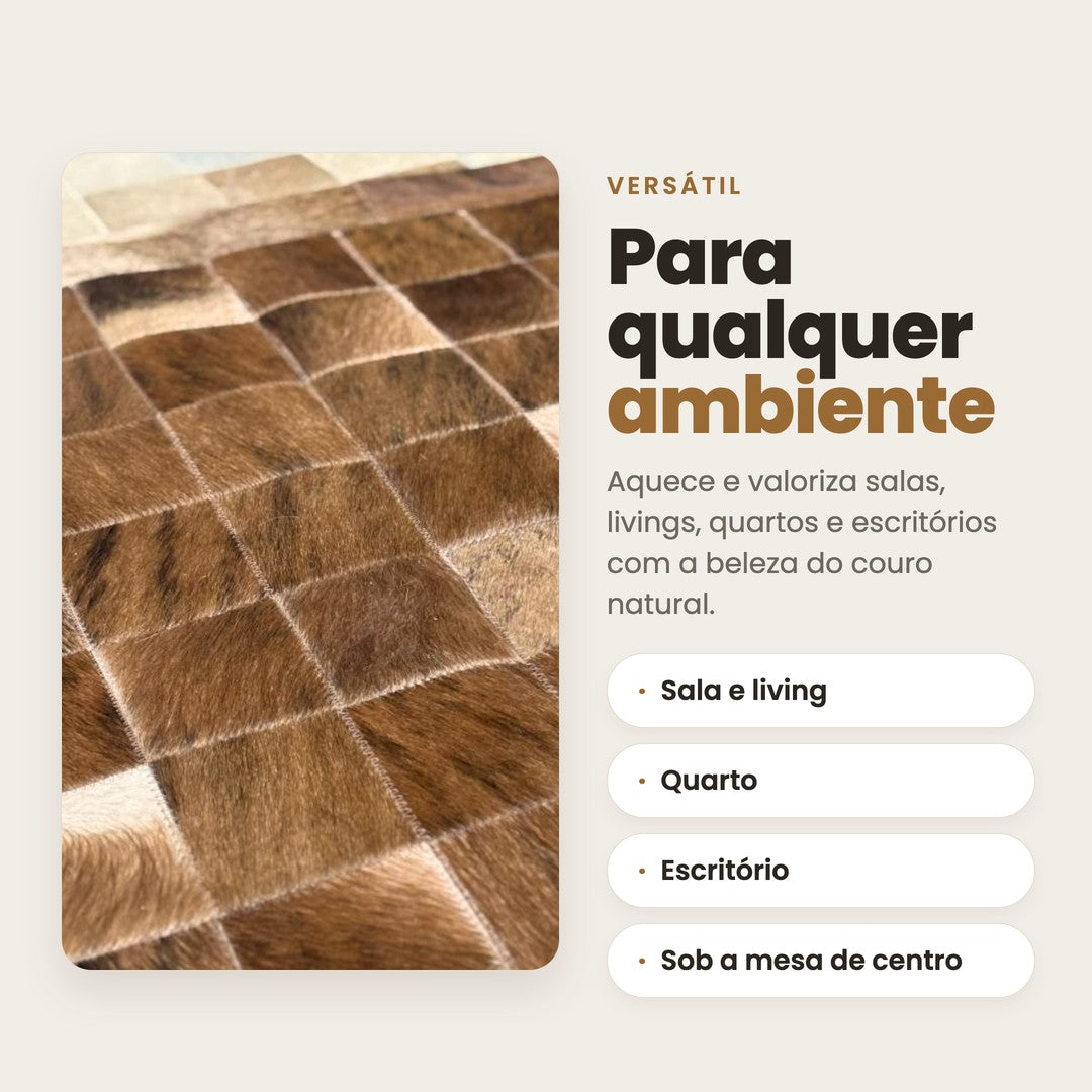 DECOURO · Tapete de Couro Quadriculado Tons de Marrom — Versatilidade