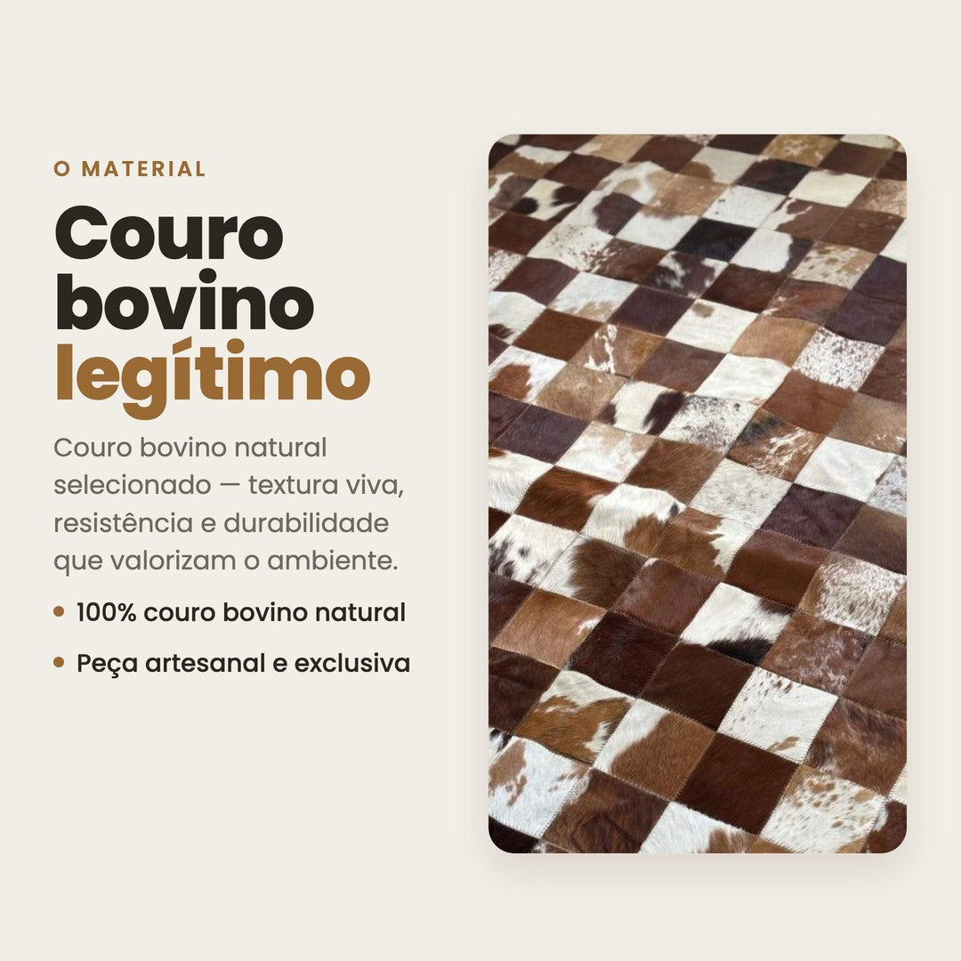 DECOURO · Tapete de Couro Quadriculado Marrom e Branco — Material