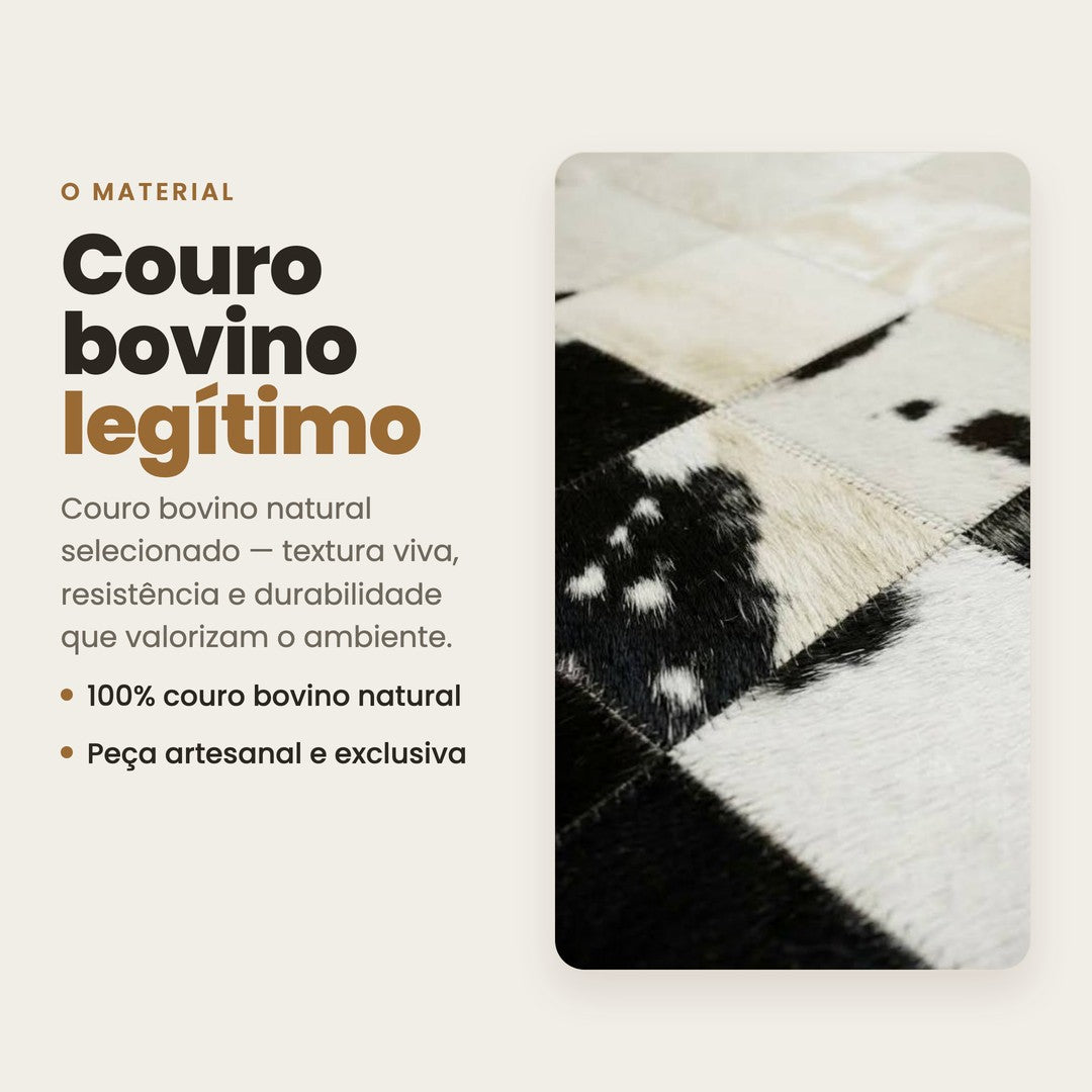 DECOURO · Tapete Tóquio - Preto e Branco - Módulo 10x10 cm em Couro Legítimo — Material