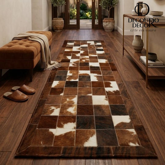 Passadeira de couro bovino natural para corredor - DECOURO