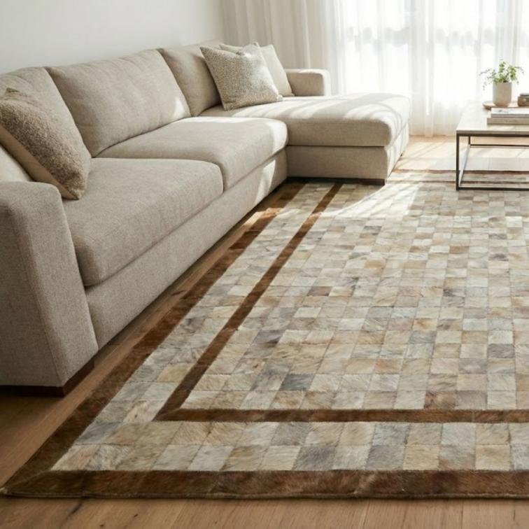 Tapete Horizonte - Couro Natural - Módulo 10x10cm — couro de boi natural cor preto e branco