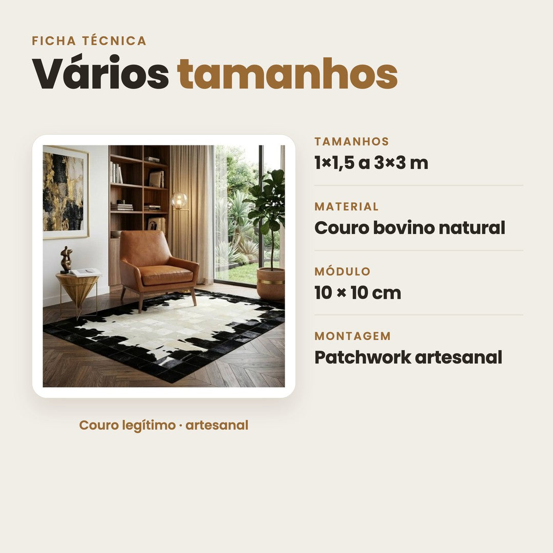 DECOURO · Tapete Tóquio - Preto e Branco - Módulo 10x10 cm em Couro Legítimo — Características