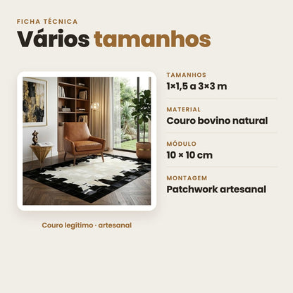 DECOURO · Tapete Tóquio - Preto e Branco - Módulo 10x10 cm em Couro Legítimo — Características