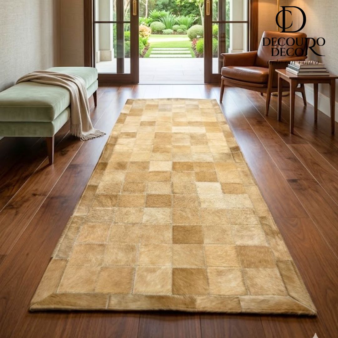 Passadeira de couro bovino natural para corredor - DECOURO