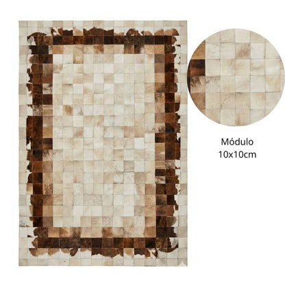 Tapete Grécia - Marrom/Branco/Bege Couro Legítimo - Mód — couro de boi natural cor branco