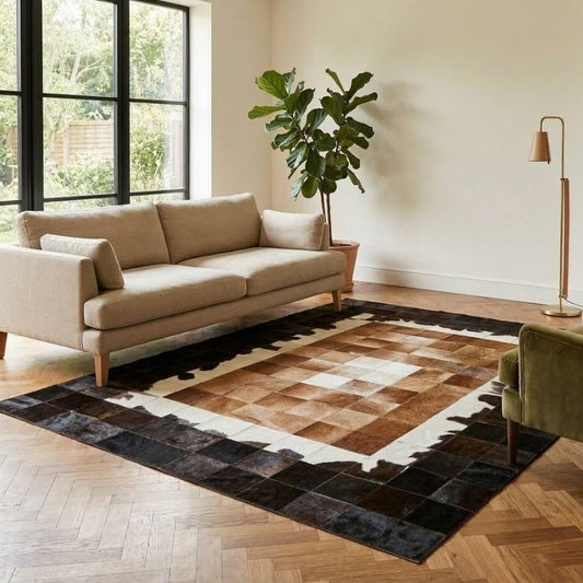 Tapete Berlim - Preto/Branco/Marrom Couro Legítimo - Módulo 20x20cm