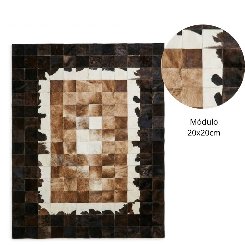 Tapete Berlim - Preto/Branco/Marrom Couro Legítimo - Mó em ambiente de sala de estar decorada