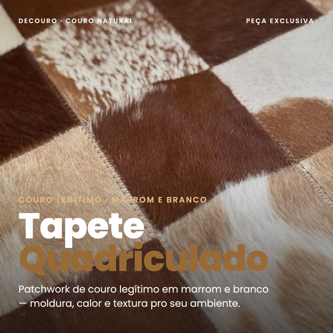 DECOURO · Tapete de Couro Quadriculado Marrom e Branco — Hero