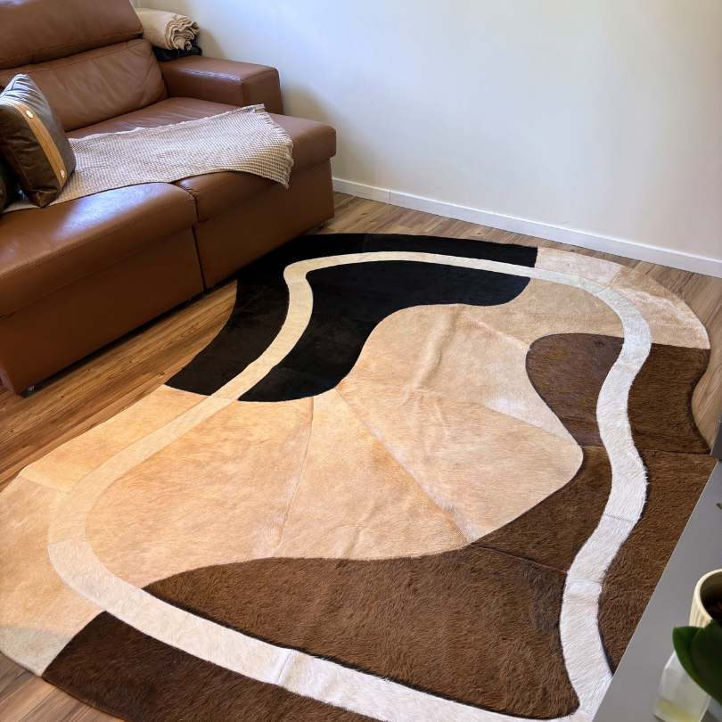 Tapete de Couro Orgânico Ondas Preto, Bege e Marrom