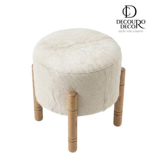 Banco Estrela em Couro Natural - Branco