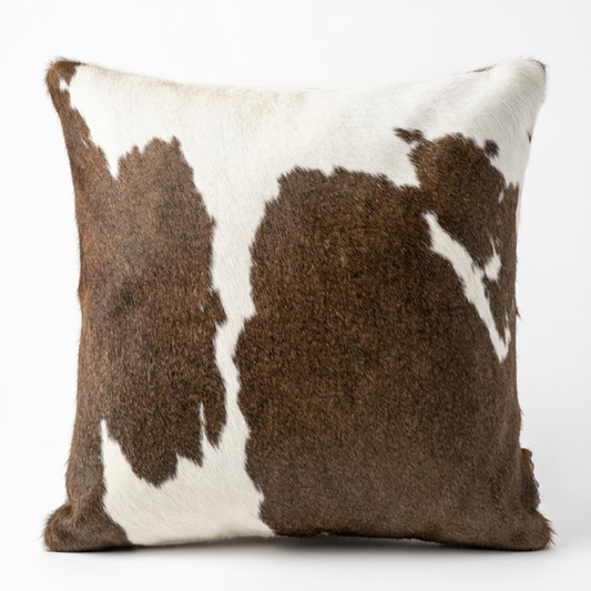 Almofada de Couro Legítimo  - Marrom  e Branco