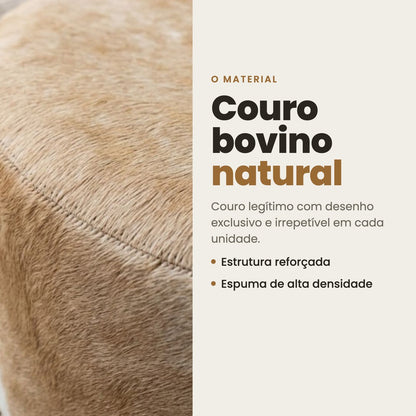 DECOURO · Puff Redondo em Couro Bovino Natural Bege Claro — Material