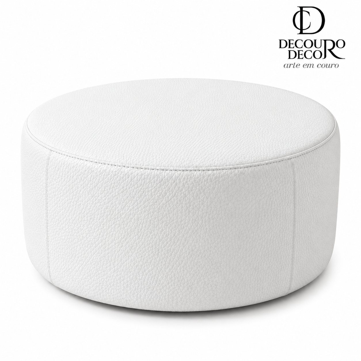 Puff redondo de couro branco premium DECOURO 80x40 cm