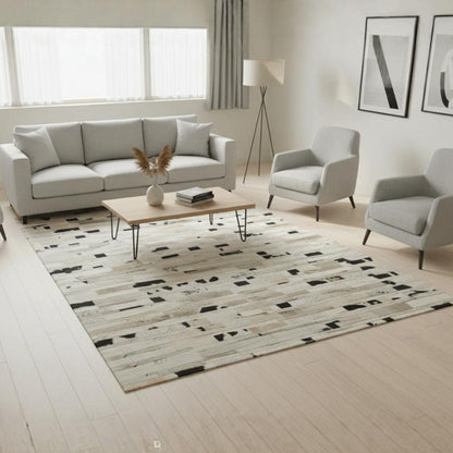 Tapete Tiras Olivia – Preto e Branco em Couro Legítimo