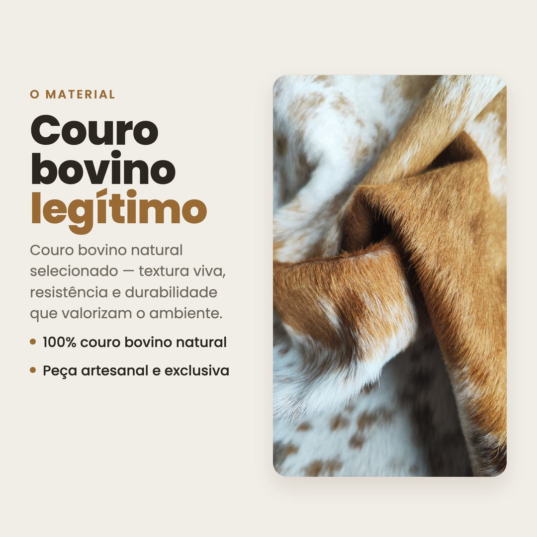 DECOURO · Tapete Bovino Natural Exótico Marrom e Branco Malhado I EXC834 I 1,56x1,90m — Material