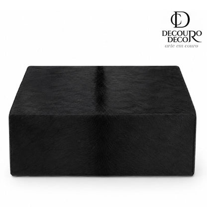 Puff Retangular em Couro Bovino Natural – Preto - Tamanho Grande / Extra Grande