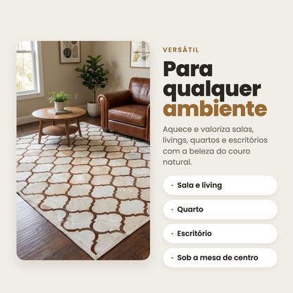 DECOURO · Tapete de Couro Mosaico Córdoba - Off White, Bege Claro e Contorno Bege Escuro — Versatilidade