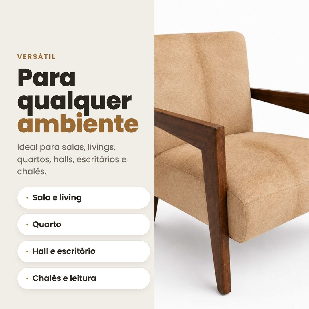 Poltrona de couro legítimo bege em decoração moderna