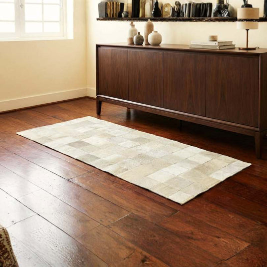 Passadeira de Couro Natural Quadriculada Bege Claro  1,25m x 0,56m - P006