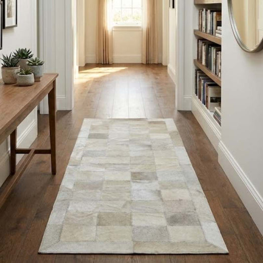 Passadeira de Couro Natural Quadriculada Bege Claro 1,50 m x 52 cm - P005