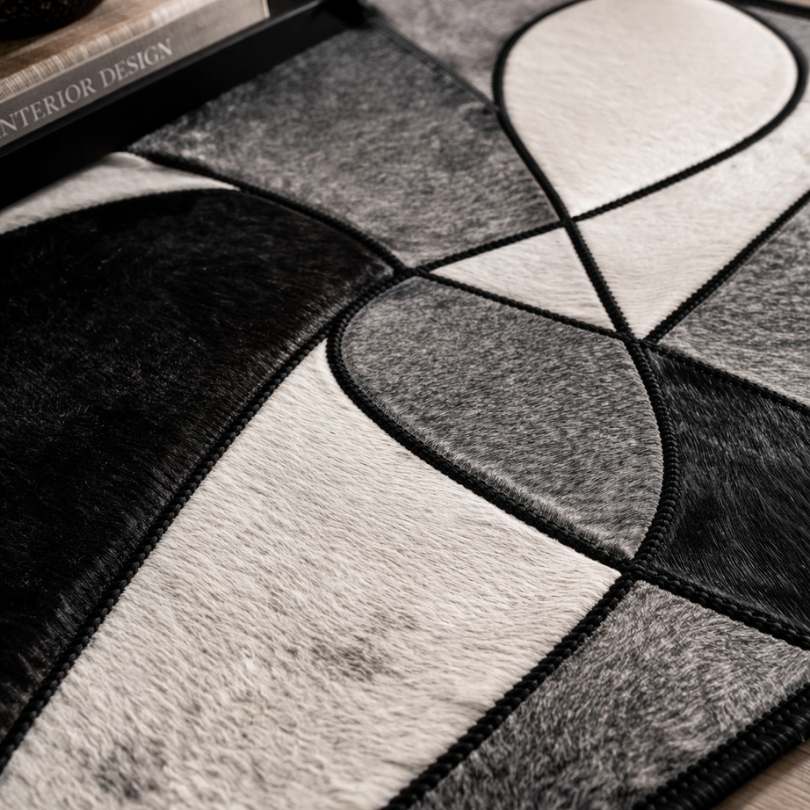 Tapete Ônix Abstract - Couro Legítimo — detalhe do acabamento artesanal