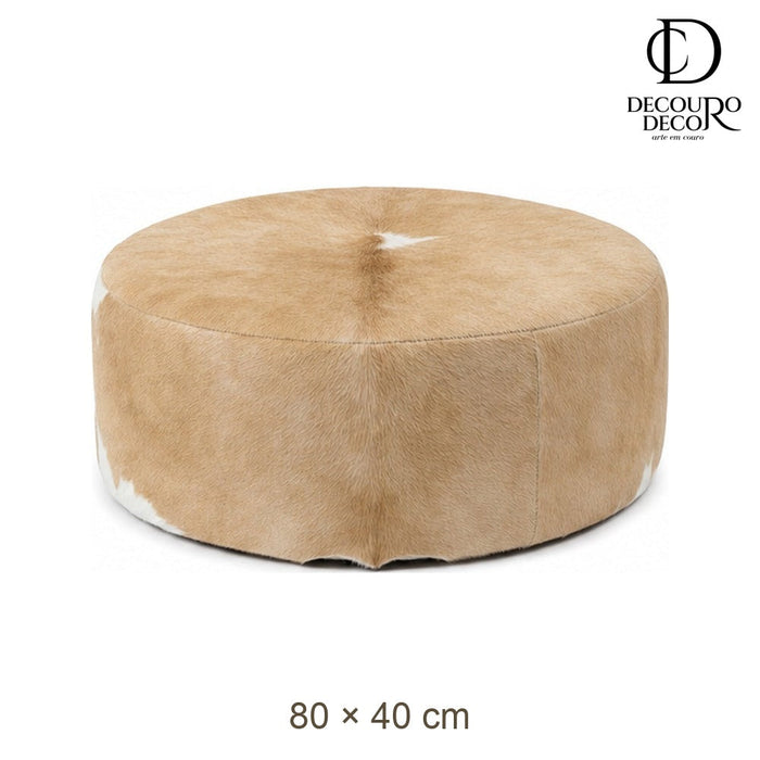 Puff Redondo em Couro Bovino Natural Bege Claro 80x40 cm